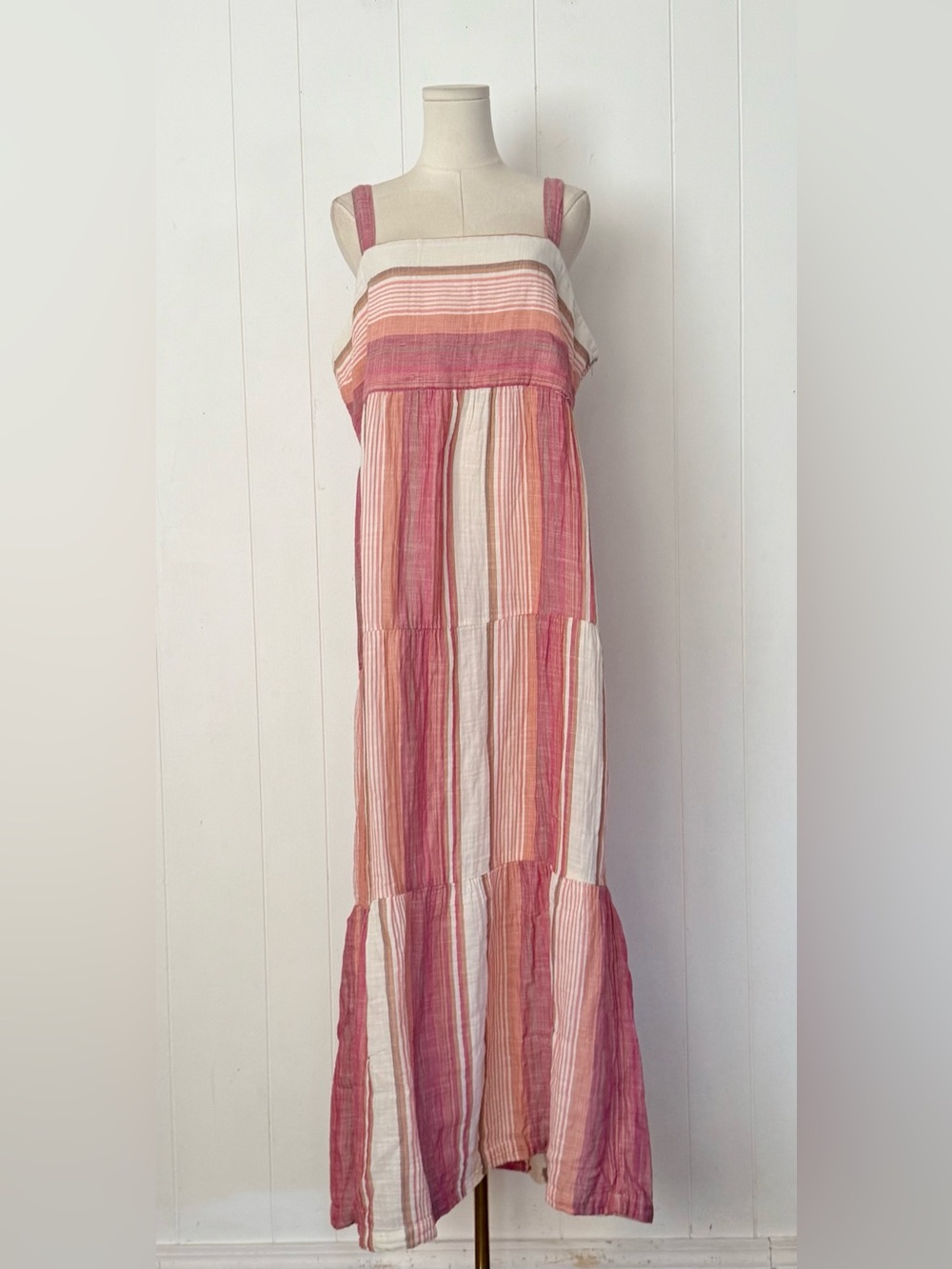 Faherty Sarah Tiered Stripe Cotton Maxi Dress Size XL - Picture 3 of 9